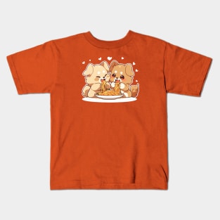 Cute dogs sharing spaghettis Kids T-Shirt